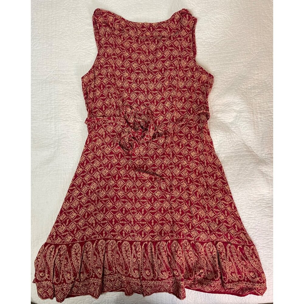 Fat Face Wrap Around Waist Gypsy Geo Print Dress Bottom Tier Burgundy Sleeveless - Picture 12 of 12